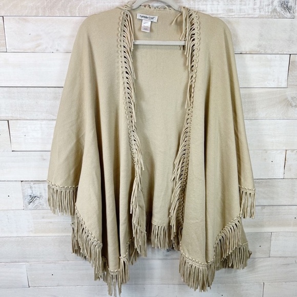 Coldwater Creek Fringe Cream Tan Beige Poncho - One Size - Picture 1 of 7